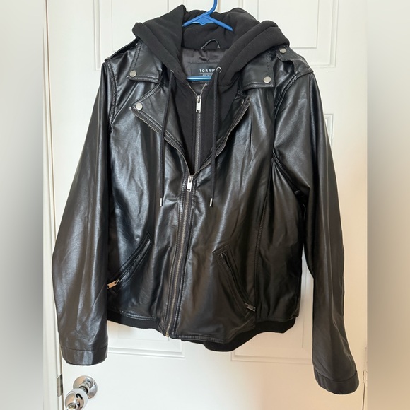 torrid Jackets & Blazers - Torrid faux leather jacket with hoodie women’s plus size 2